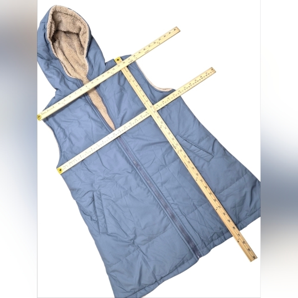 Puffer Vest Reversible Quilted Sherpa Hooded Zip Vest Coat Jacket Size Medium - Picture 4 of 12
